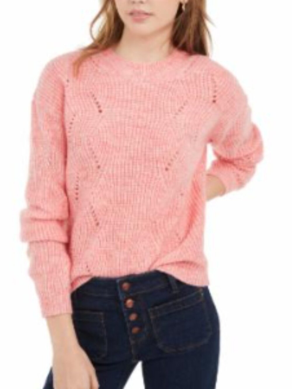 Hippie Rose Coral Combo Pink Crewneck Knit Sweater XL